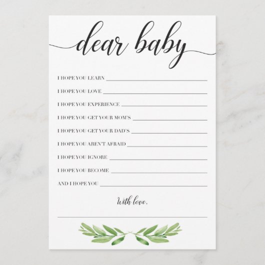 Greenery Baby Shower Babywaschkarte (Vorderseite)