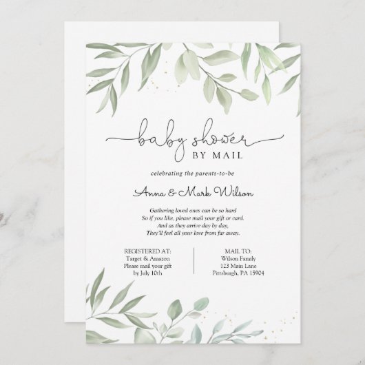 Greenery Baby Shower by Mail Einladung (Vorne/Hinten)