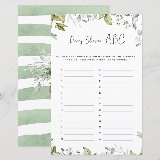 Greenery Baby Shower Game - ABC (Vorne/Hinten)