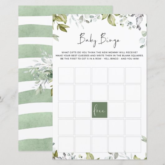 Greenery Baby Shower Game - Baby BINGO (Vorne/Hinten)