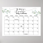 Greenery Baby Shower Guess Due Date Calendar Poster (Vorne)