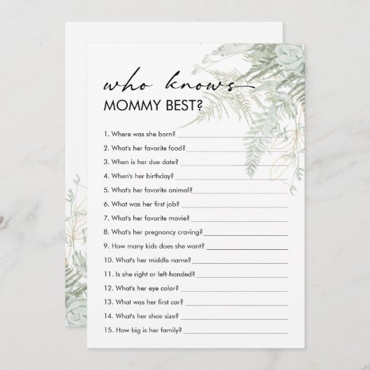 Greenery Baby Shower kennt Mommy Best Card Einladung (Vorne/Hinten)