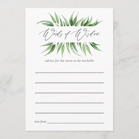 Greenery Baby Shower Mama Ratschläge Hinweiskarte (Vorderseite)