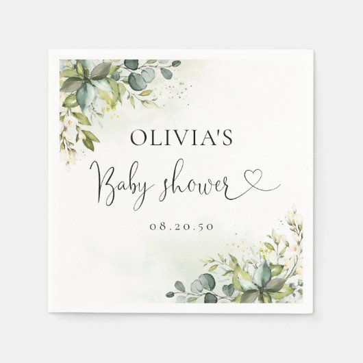 Greenery Baby Shower Paper Napkin Serviette (Vorderseite)