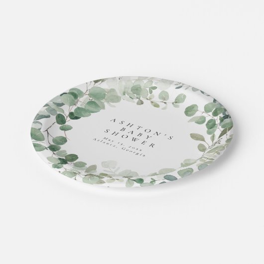 Greenery Baby Shower Pappteller (Schrägansicht)
