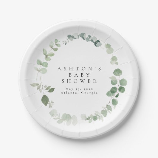 Greenery Baby Shower Pappteller (Vorderseite)