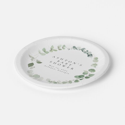 Greenery Baby Shower Pappteller (Schrägansicht)