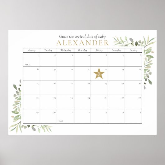 Greenery Baby Shower schätzt das passende Datum Poster (Vorne)