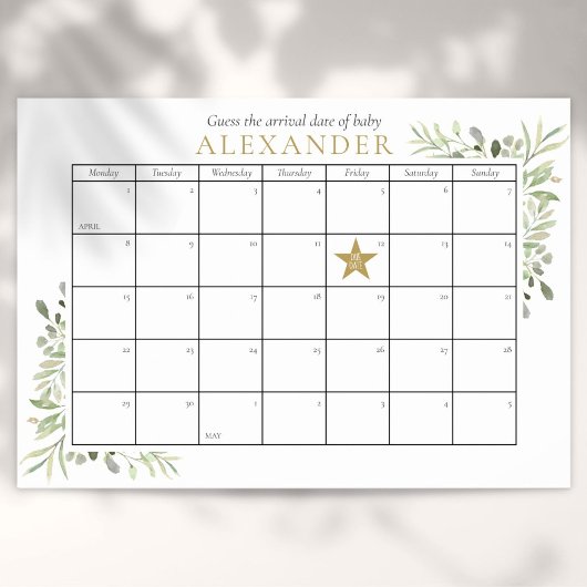 Greenery Baby Shower schätzt das passende Datum Poster
