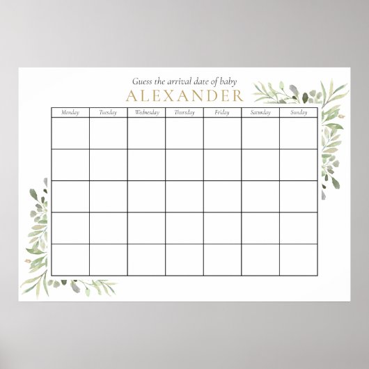 Greenery Baby Shower schätzt den Fälligkeitsdatum Poster (Vorne)