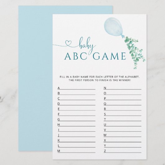 Greenery Balloon Baby Shower Game ABC (Vorne/Hinten)