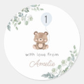 Greenery Balloon Teddy Bear Erstgeburt neutral Runder Aufkleber (Vorderseite)