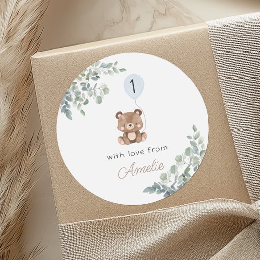 Greenery Balloon Teddy Bear Erstgeburt neutral Runder Aufkleber
