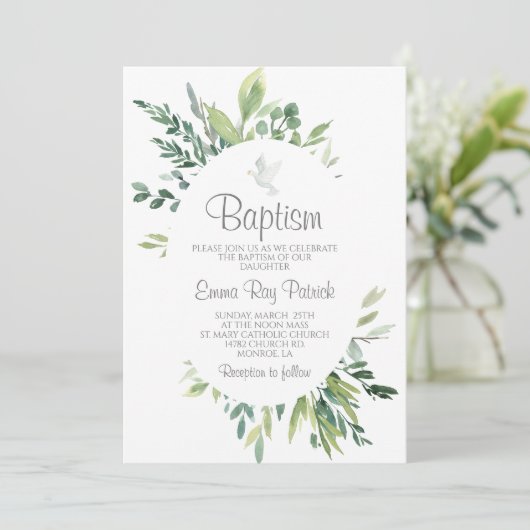 Greenery Baptism Einladung (Stehend Vorderseite)