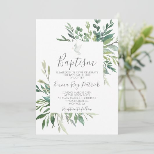 Greenery Baptism Einladung (Stehend Vorderseite)