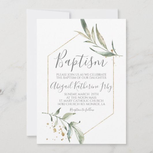 Greenery Baptism Einladung (Vorderseite)