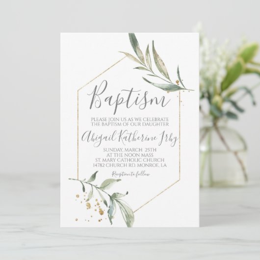Greenery Baptism Einladung (Stehend Vorderseite)