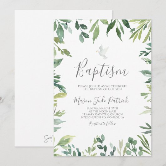 Greenery Baptism Einladung (Vorne/Hinten)