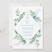 Greenery Baptism Invitations Boy Einladung (Vorderseite)