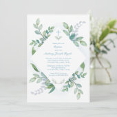 Greenery Baptism Invitations Boy Einladung (Stehend Vorderseite)