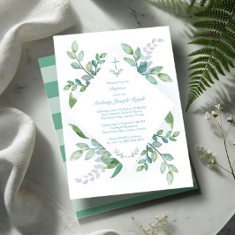 Greenery Baptism Invitations Boy Einladung