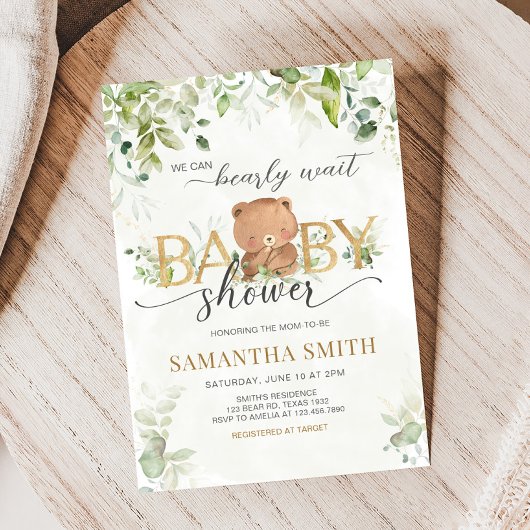 Greenery-Bär-Baby-Party Einladung