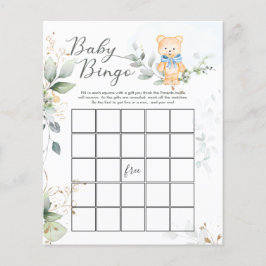 Greenery Bear Baby Shower Bingo Game Paper Sheet