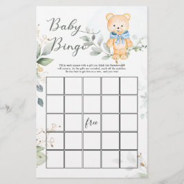 Greenery Bear Baby Shower Bingo Game Paper Sheet