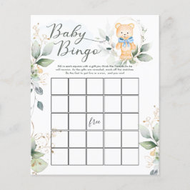 Greenery Bear Baby Shower Bingo/Traits Games Flyer