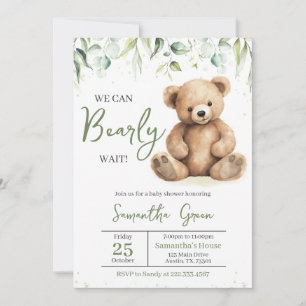 Greenery Bear Baby Shower Einladung