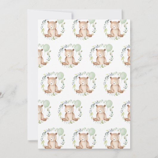Greenery Bear Baby Shower Einladung (Rückseite)