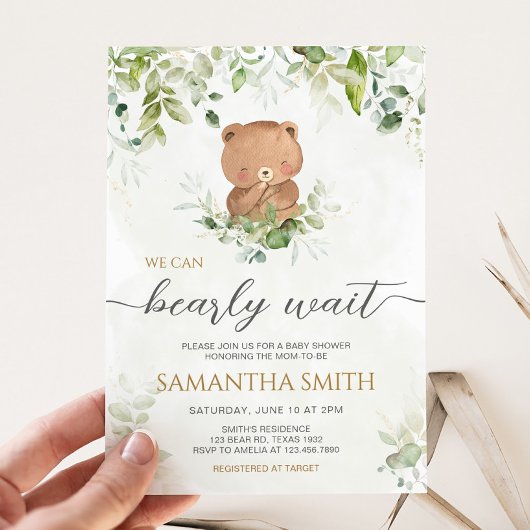 Greenery Bear Baby Shower Einladung