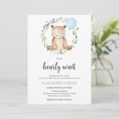 Greenery Bear Baby Shower Einladung (Stehend Vorderseite)