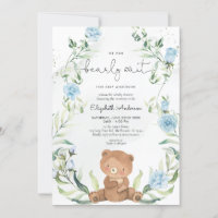 Greenery Bear Blue Flowers Boy Baby Shower