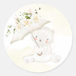 Greenery Bear Gender Neutral Floral Baby Shower Cl Runder Aufkleber