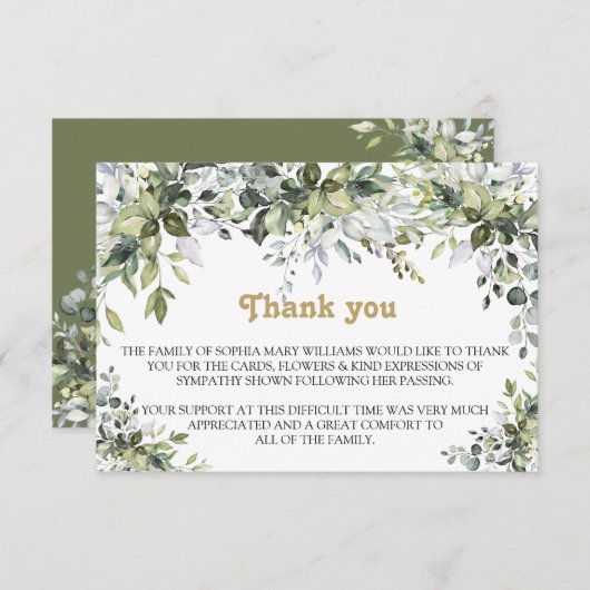 Greenery Beileid Begräbnis Vielen Dank Dankeskarte (Vorne/Hinten)