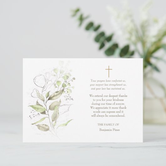 Greenery Beileid Danke Karte (Stehend Vorderseite)