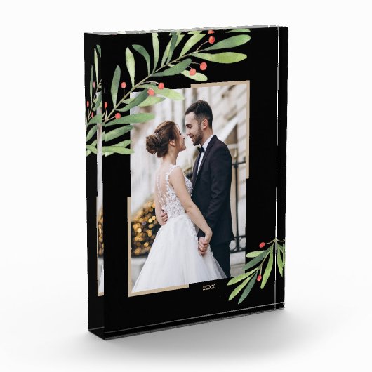 Greenery Berries Christmas Custom Black Fotoblock (Links)
