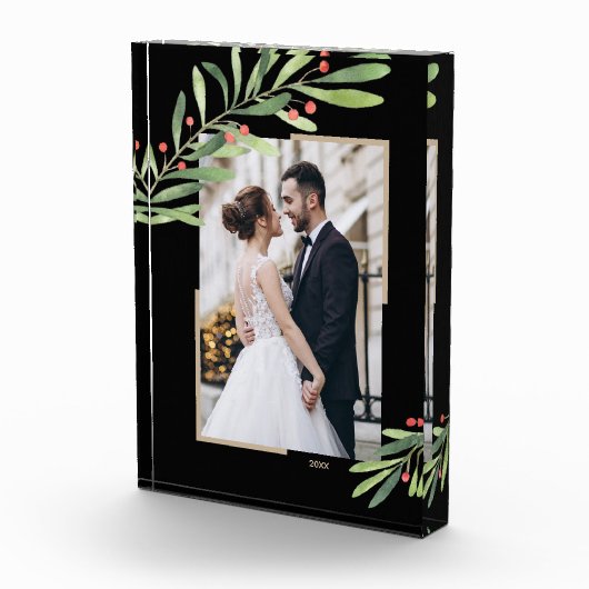 Greenery Berries Christmas Custom Black Fotoblock (Rechts)