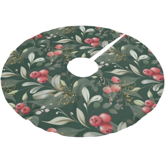 Greenery Berries Traditionelles Weihnachtsgrün Polyester Weihnachtsbaumdecke (Schrägansicht)