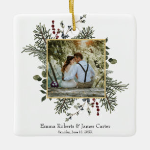 Greenery Berries Wedding Foto Ornament