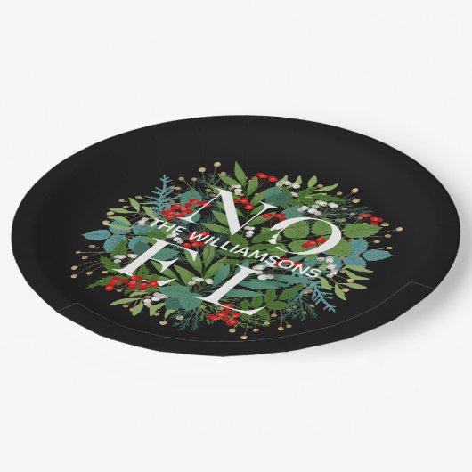 Greenery Berries WEIHNACHTEN Weihnachten Pappteller (Schrägansicht)