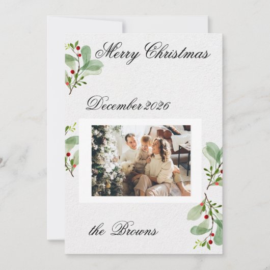 Greenery Berry Christmas Photo Card Einladung (Vorderseite)