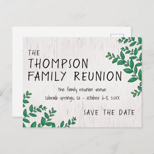 Greenery Birch Family Wiedersehen Save the Date Postkarte (Vorne/Hinten)