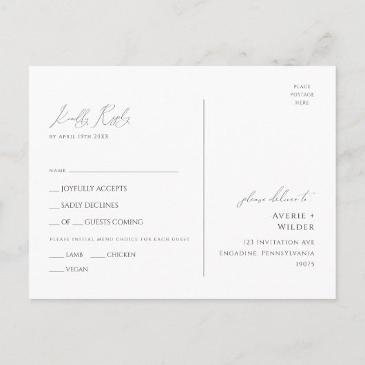 Greenery Black and Gold Menü Auswahl UAWG Postkart Postkarte (Rückseite)