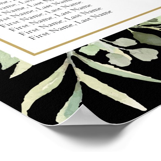 Greenery Black and Gold Wedding Seating Chart Poster (Ecke)