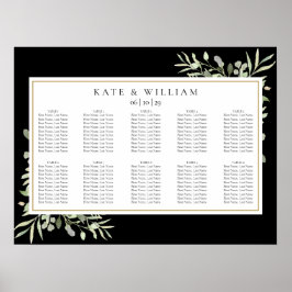 Greenery Black and Gold Wedding Seating Chart Poster