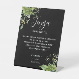 Greenery Black and White Jenga Wedding Gästebuch Sockelschild