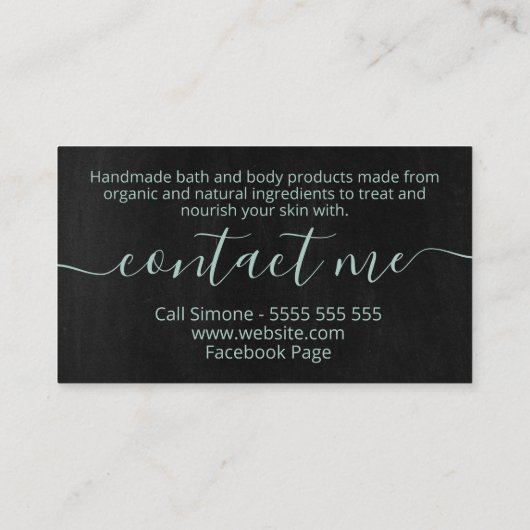 Greenery Black Chalkboard Handmade Bath Body Welln Visitenkarte (Rückseite)