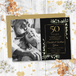 Greenery Black Gold Foto zum 50. Hochzeitstag Save The Date